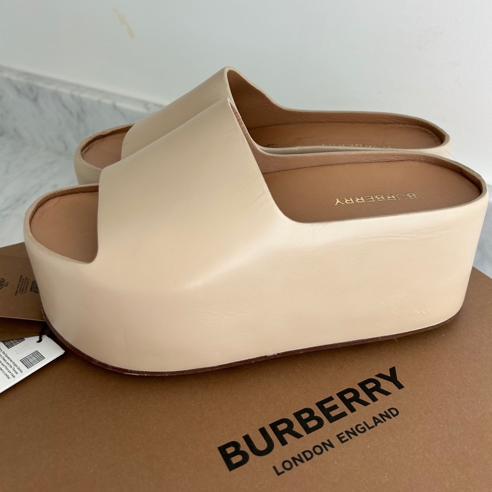 Burberry Cream Platform Slides